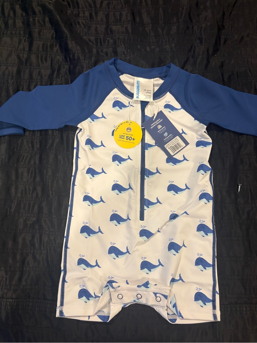 Rugged Butts  Blue and White Whale Print Rashguard One-Piece